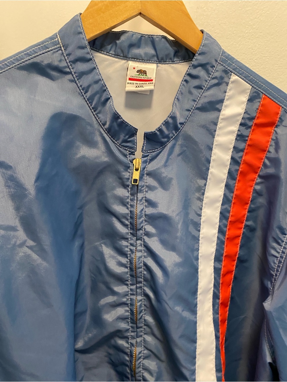 Birdwell Blue Bomber Jacket with White and Red Racing Stripes